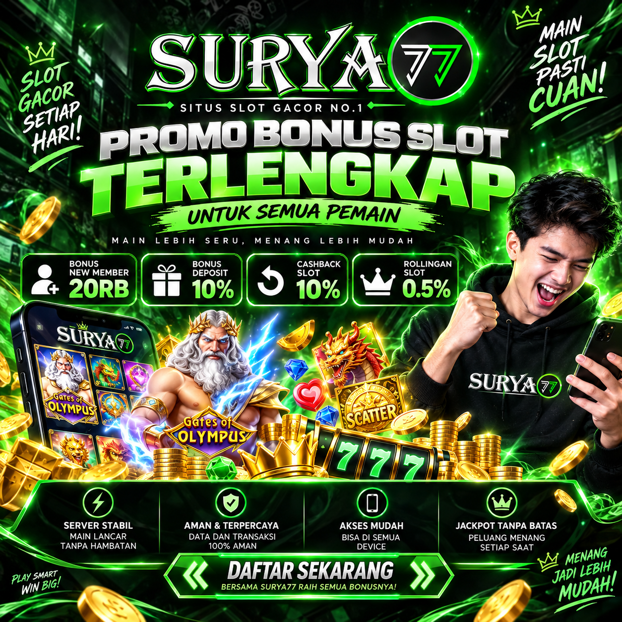 SURYA77 🚀 Tutor Jackpot Mudah! Daftar Modal Kecil, Deposit QRIS Mulai Rp5.000 & Peluang Maxwin Besar